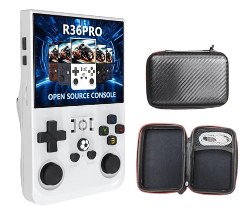 【Porta OTG pieghevole aggiornata】: la console di gioco portatile r36s dal design classico, con linea pieghevole, ti consente di vedere un grande schermo e puoi utilizzare il cavo adattatore collegato all'impugnatura per giocare a due giocatori.