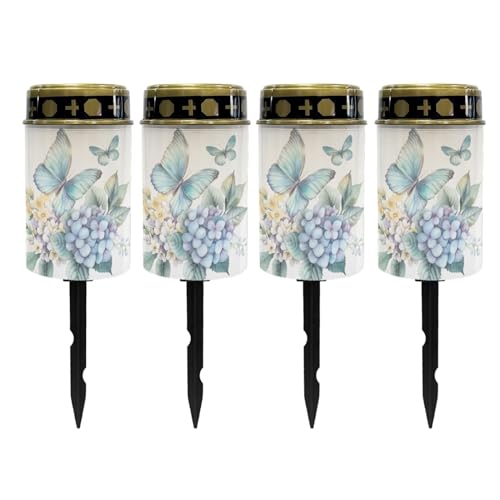 Uorisanigo Butterfly Flower Cemetery Solar Lights for Grave Flameless Led Electronic Candles Waterproof Solar Pathway Lights for Grave Cemetery Decorations Memorial Gift 4 PCS