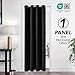 Deconovo Blackout Curtain Panel – Solid Grommet Top, Thermal Insulated & Energy‑Saving, Machine‑Washable Room Darkening Window Treatment for Bedroom & Living Room, 1 Panel, Black, 52W x 84L