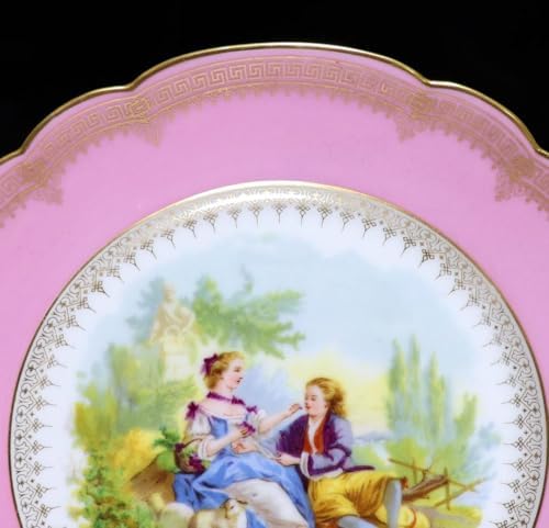 オールド・セーブル 王からの発注1846年製金彩人物画ポンパドールピンクプレート オールド・セーブル 王からの発注1846年製金彩人物画ポンパドール