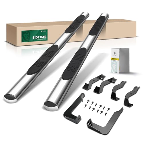YHTAUTO 4 Inch Running Boards Side Steps Fit 2000-2020 Chevy & GMC Avalanche 1500, Suburban 1500, Yukon XL 1500, Crew Cab/SUV, Oval Straight Stainless Steel Polished Chrome, Cab Side Step Rails