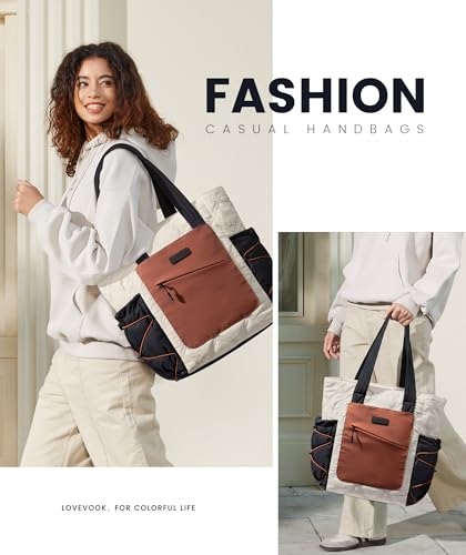 Image of LOVEVOOK Tote Bag for Women, puffer tote bag for Work Travel Nurse, Lightweight quilted Bags with Compartments