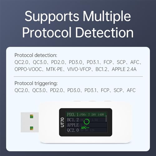 Image of UT70 USB Tester 0-28V 7A USB Digital Voltage Current Power Tester Multimeter, Fast Charge Detection Trigger Capacity Ripple Measurement, PD2.0 /PD3.0,QC2.0 /QC3.0 ALIENTEK (UT70 USB Tester)