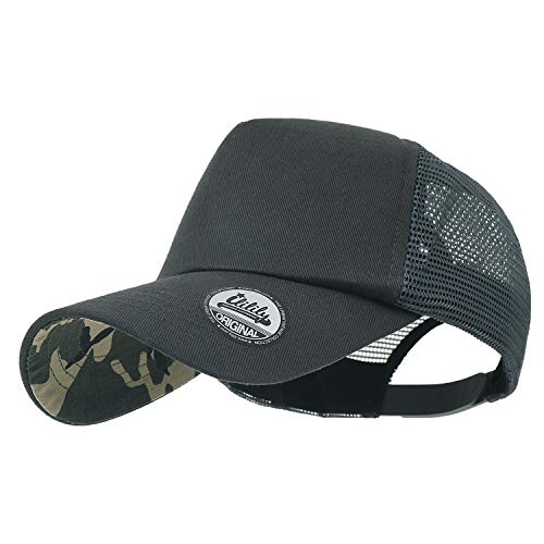 ililily Extra Large Big Size Mesh Back Curved Baseball cap Trucker Hat XL (Large, Charcoal Camo)