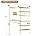 Wall Mounted Garment Rack, Walk-in Closet System with 2 Expandable Rods, 6 Adjustable Shelves, Industrial Pipe Clothing Racks, Hanging Clothes Organizers and Storage, Metal Closet Shelving Gold