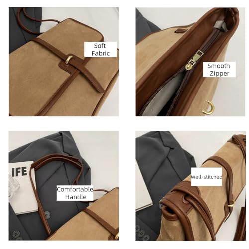 Suede Bag for Women Large Tote Bag Hobo Handbag Retro Shoulder Bag Suede Tote Bag with Zipper Closure4