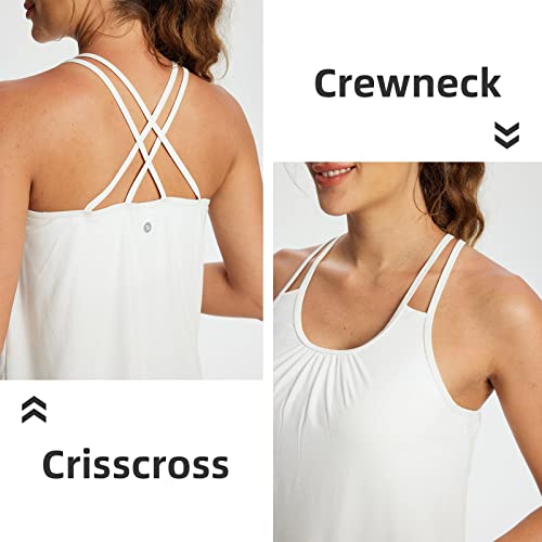 Baleaf Women's Workout Tank Tops With Built In Bras Flowy Loose Fit Summer Yoga Exercise Tops White L #TOP4