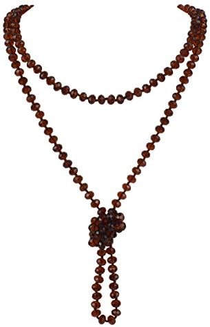 Firstmeet Fashion Glass Beads Rope Knot Long Bead Necklace Versatile 60" Strand Costume Jewelry for Women and Men (XL-1030-Dark Brown)
