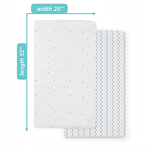 Image of TL Care 2 Pack 100% Natural Cotton Fitted Crib Sheets 52 inch x 28 inch - Soft, Breathable, Hypoallergenic & Gentle Toddler Bed Sheets, Blue Stars /Zigzag, Neutral for Boys & Girls
