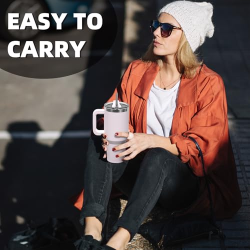 Image of 30 oz Tumbler with Handle,Tumbler with Lid and Straw,Double Wall Insulated Cup Stainless Steel Travel Mug(Cold for 34 Hours),Water Bottle for Iced Tea,Coffee,Cold Beverages(Rose Quartz)