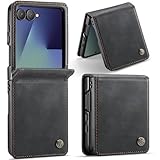 Lonjanfon Handyhülle für Samsung Galaxy Z Flip 7 5G, hülle flip case[Premium Hochwertig Lederhülle][RFID Blockierung][Ständer Funktion][Kartenfach] Schutzhülle Magnet Klappbar Flip Hülle,Schwarz