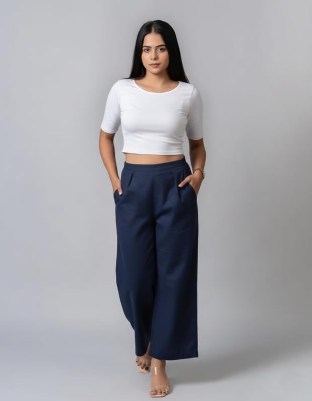 Image of Moirai Pure Cotton Wide Leg Women Trouser Stylish Mid Rise Relaxed Straight Fit Loose Pants Casual Travel Office Formal Wear