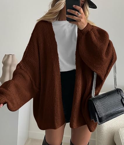 Image of PRETTYGARDEN Womens Oversized Cardigan Sweaters 2026 Fall Long Lantern Sleeve Knit Open Front Lightweight Sweater