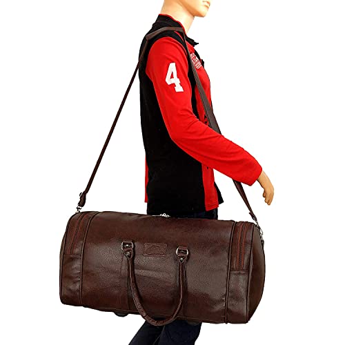Image of Leather World Duffle Bag 55 L Brown Vegan Leather Weekender Travel Luggage Bag with Detachable Shoulder Strap for Men & Women (Brown)