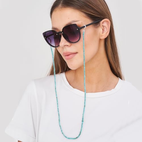 Chaîne de lunettes perles en pierre rose bohème de 71cm