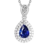 RDSGYZ Collares de oro blanco real para mujer de 9 quilates, 14 y 18 quilates, colgante de gota de agua con zafiro de 1 quilate y diamante de 0,31 quilates, cadena de oro blanco de 45 cm para novia
