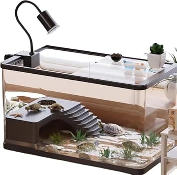 Turtle Breeding Tank, Eco Landscaping, Bottom Drain Box, Transparent Light, Amphibious, Escape Prevention, 360  Observation, Black, Small, For Reptile/Amphibians
