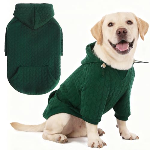 EXPAWLORER Textured Cable Knit Basic Dog Hoodie, Elevated Style Dog Sweater with Leash Hole and Pocket, Soft and Warm Pet Winter Coat, Cold Weather Clothes for Small Medium Large Dogs Cats,Green XXL