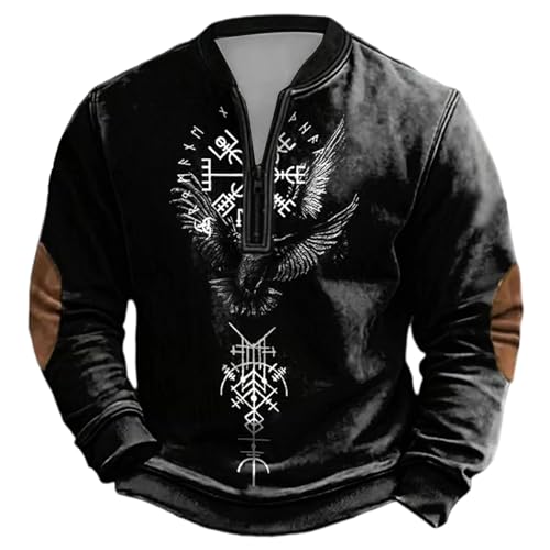 Genérico Suéter Peso Medio mitología diseño Cuello Media Cremallera sin Capucha para Hombre (Black, S)