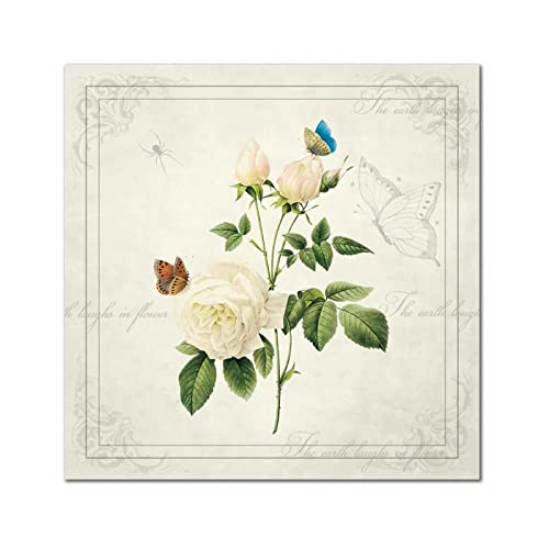 Plaque murale vintage en bois suspendue motif flore et papillon, cadre rétro 40 cm pour salon