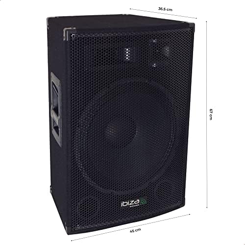 Ibiza - DISCO15B - 3-drożny pasywny głośnik trapezowy z przetwornikiem basowym 15"/38cm - 700W - Czarny