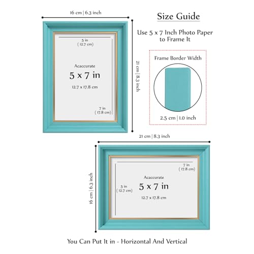 Image of GOLDEN PEACOCK Set of 2 5x7 Inch Photo Frames - Antique Turquoise Blue Finish | Vibrant Wall Hanging & Tabletop Picture Frames for Home Decor, Living Room & Gifting