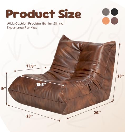 Image of Hobestluk Small Bean Bag Chair Lazy Floor Sofa Bean Bags with Memory Foam Filled Leather Waterproof Beanbag Lounge Sofa Armless Chair for Bedroom Playroom and Reading Nook Dorm (Brown, Small)