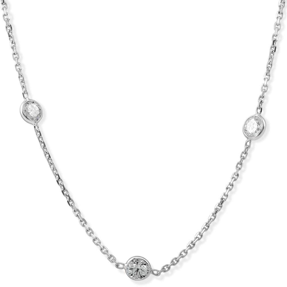Pompeii 2Ct T.W. Round-Cut Natural Diamond Bezel Station 18" Necklace 14k White Gold