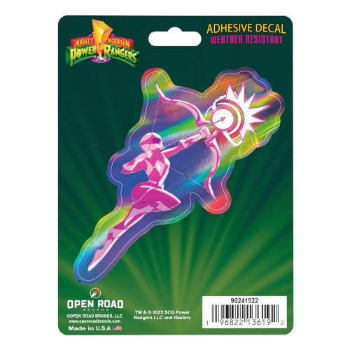 Image of Hasbro Power Rangers Pink Adhesive Vinyl Decal | Action Hero Sticker for Laptop or Water Bottle