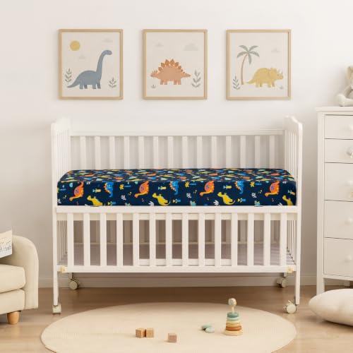 Image of david's kids 3 Pack Fitted Crib Sheets, Ultra Soft Breathable Comfortable Baby Sheet Set for Boys Girls Neutral, 28x52 Inch Fits Standard Crib and Toddler Mattresses, Dinosaur