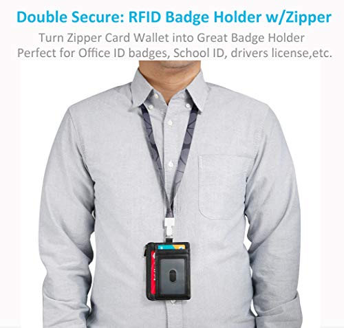 Badge Holders Mens Lanyard Wallet Genuine Leather Slim Card Wallet with Zipper RFID Blocking Card Holder …3