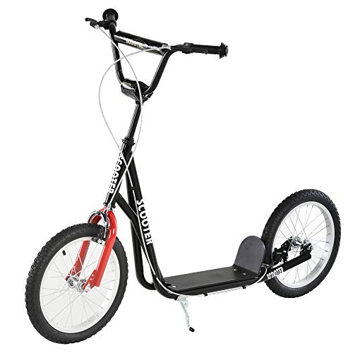 HOMCOM Teen Kids Stunt Scooter Children Kick Scooter Adjustable Handlebar 2 Brakes Ride On 16 Inch Rubber Tyres Black