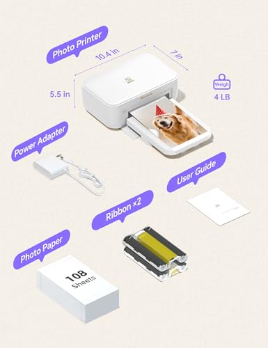 Image of iDPRT 4x6 Photo Printer, CP4100 Photo Printer for iPhone & Android with 108 Sheets & 2 Cartridges, Wi-Fi Wireless Portable Picture Printer, Instant Print Photos, Dye Sublimation, White