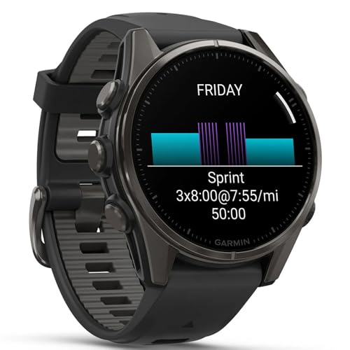 Image of Garmin Fenix 8 43mm AMOLED Sapphire Multisport GPS Smartwatch, Carbon Gray Titanium with Black Silicone Band, 010-02903-20 - Bundle w /Deco Essentials Charging Dock, Dust Cover and USB-C Cable