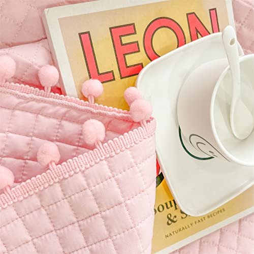 Quilt Set Queen Size Pink, Pom Pom Fringe, 3 Piece Lightweight Bedspread - Soft Kids Bed Coverlet, Bedding Set (Includes 1 Quilt, 2 Shams) #TOP4