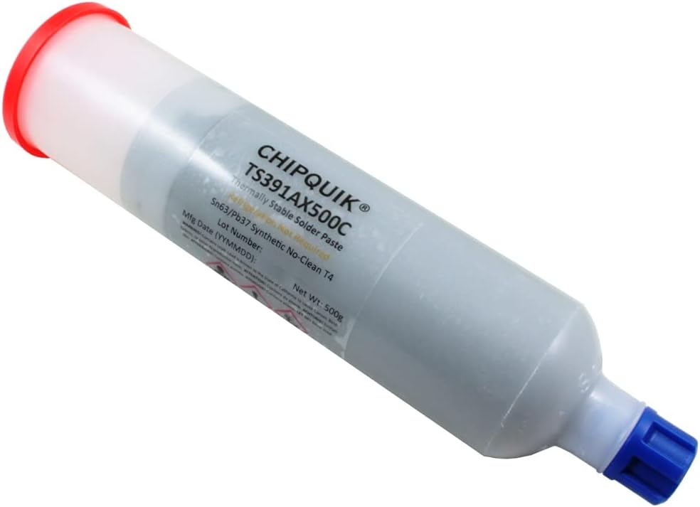 Chip Quik TS391AX500C Thermally Stable Solder Paste No-Clean Sn63/Pb37 T4 (500g cartridge)
