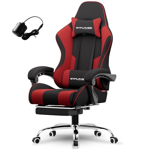 Image of GTPLAYER Gaming Chair, Computer Chair with Footrest and Lumbar Support, Height Adjustable Game Chair with 360-Swivel Seat and Headrest and for Office or Gaming (RED, Fabric)