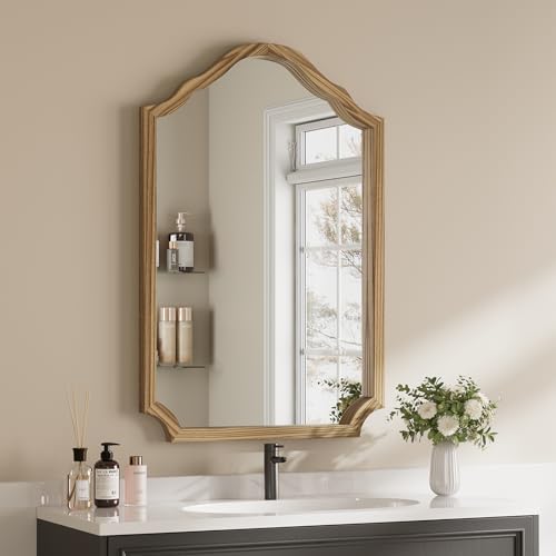 ULIKE Arched Wood Mirror – 24x36 Rustic Wall Mirror for Bathroom or Bedroom, Decorative Vanity Mirror | Solid Wood Frame | Brown | Farmhouse Entryway or Living Room Décor - Image 6