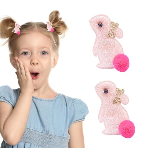 HIFANMM Bunny Hair Clips for Girls, 2pcs Glitter Pink Easter Hair Accessories, Baby Hair Alligator Barrettes Cute Rabbit Hairpins Toddlers Kids for...