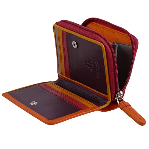 Ladies Compact Leather Purse/Wallet By Visconti Gift Boxed Fashion Available In 4 Colour Combinations, Orange Multi, Casual #TOP1