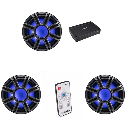 Kicker (3) 51MWF124 - MWF 12-Inch Premium Marine Subwoofer (Free-air) 4-ohm & 51KXMA15001 Marine Amp Bundle (Includes LED Remote)