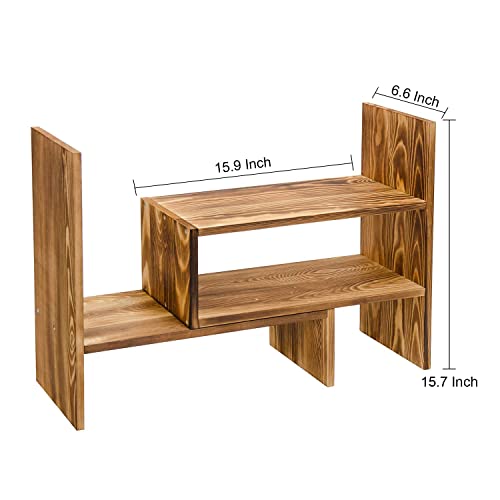 Liry Products Adjustable Extendable Natural Wood Desktop Organizer Caddy Desk Organizer Countertop Shelf Bookcase Display Stand Rack Expandable Storage Office Home (Dark Brown) #TOP2