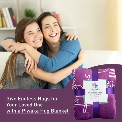Piwaka Hug Blanket Gifts For Loved One - Cosy Sherpa Fleece Blanket In Purple | Machine Washable Plush Blankets - Heartwarming Gifts - Sentimental Gifts - Get Well Soon Gifts For Women #TOP3