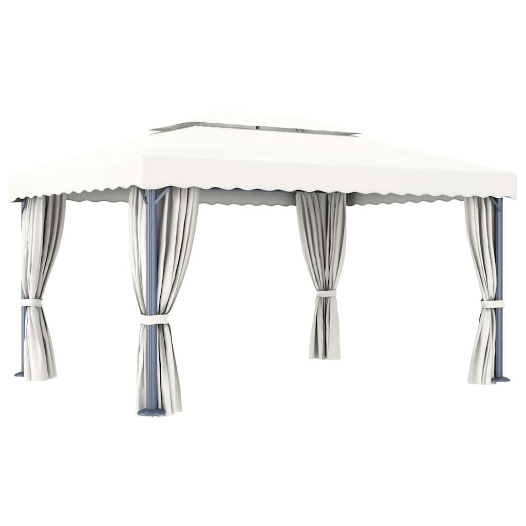 Gazebo 4x3 m Bianco Crema con Tende e Luci Solari