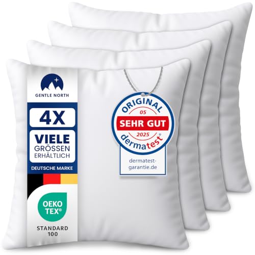 Gentle North Kopfkissen (40x40 cm groß) - 4er Set Kissen für Bett und als Dekokissen - Mit Reißverschluss für Füllung - Sofakissen - Zierkissen für Couch und Sofa - Ökotex - Waschbar bis 60° - Weiß