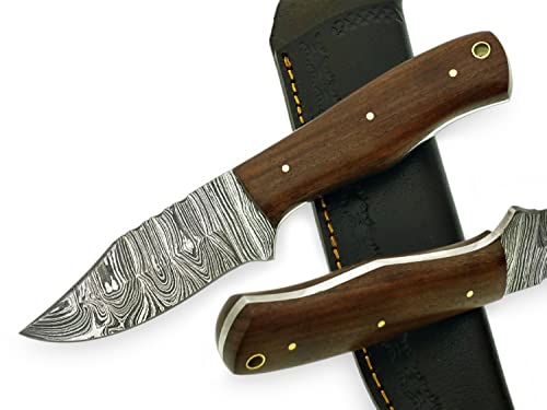 Handmade Damascus Steel Fixed Blade Hunting Knife, Skinning Knife, Bushcraft Knife, Edc Knife, Camping Knife, Outdoor Knife, Beautiful Rosewood Handle With Leather Sheath #TOP4