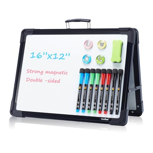 Small Dry Erase White Board – TANKEE Magnetic Desktop Foldable Whiteboard Portable Mini Easel Double Sided on Table Top with Holder for Drawing, Teacher Instruction, Memo Board