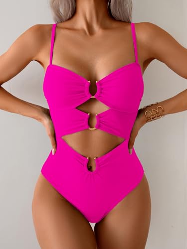 Image of Eomenie Womens Cutout One Piece Swimsuit with Ring Linked Sexy Monokini Bathing Suit for Beach Vacation
