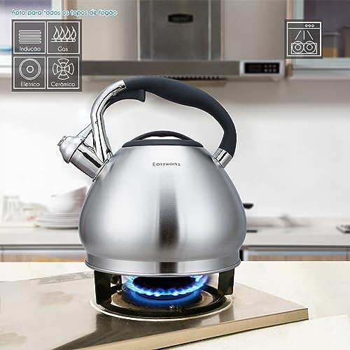 Easyworkz Chaleira de chá de fogão assobiando panela de chá de aço inoxidável de qualidade alimentar
