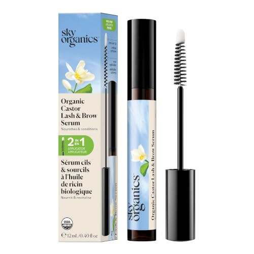 Sky Organics Organic Castor Lash & Brow Serum, .4 fl oz/12ml, USDA Organic